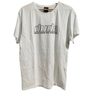 DUDE Down Under Disc Evolution Disc Golf White Tshirt Large